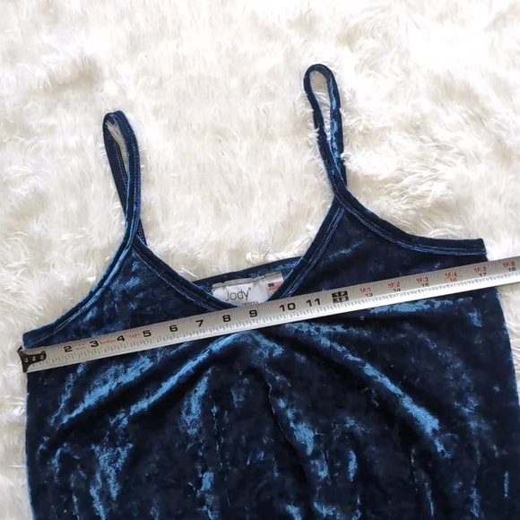 90s Jody California Blue Velvet Handkerchief Hem Midi Dress Size Large - Picture 9 of 10